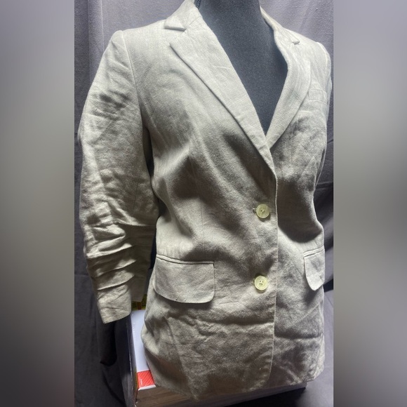 Michael Kors Linen Khaki Blazer with Ruched Sleeves sz M - Picture 1 of 12